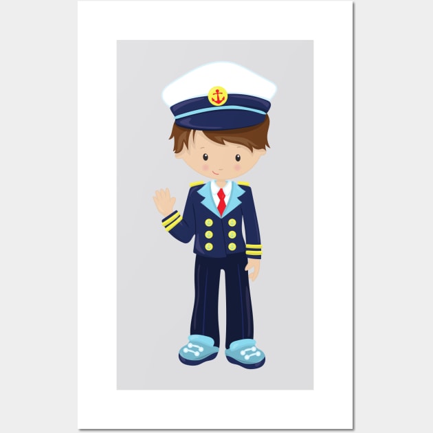 Boat Captain, Skipper, Cute Boy, Brown Hair Wall Art by Jelena Dunčević